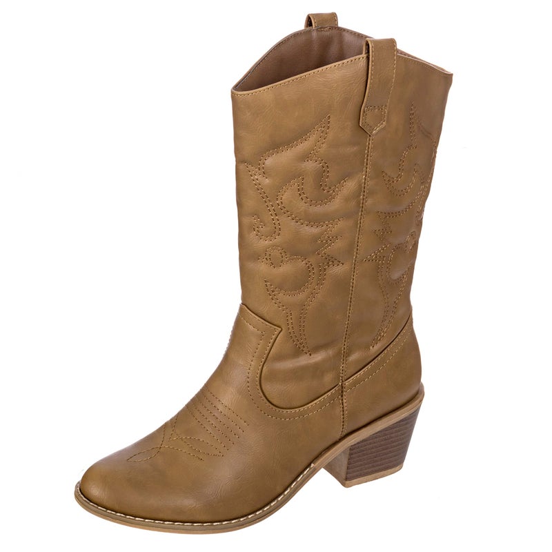 Charles Albert Cowboy Boots for Women Mid-Calf Boot Embroidered Western Cowgirl Boots in Tan Size 7 - Image 3